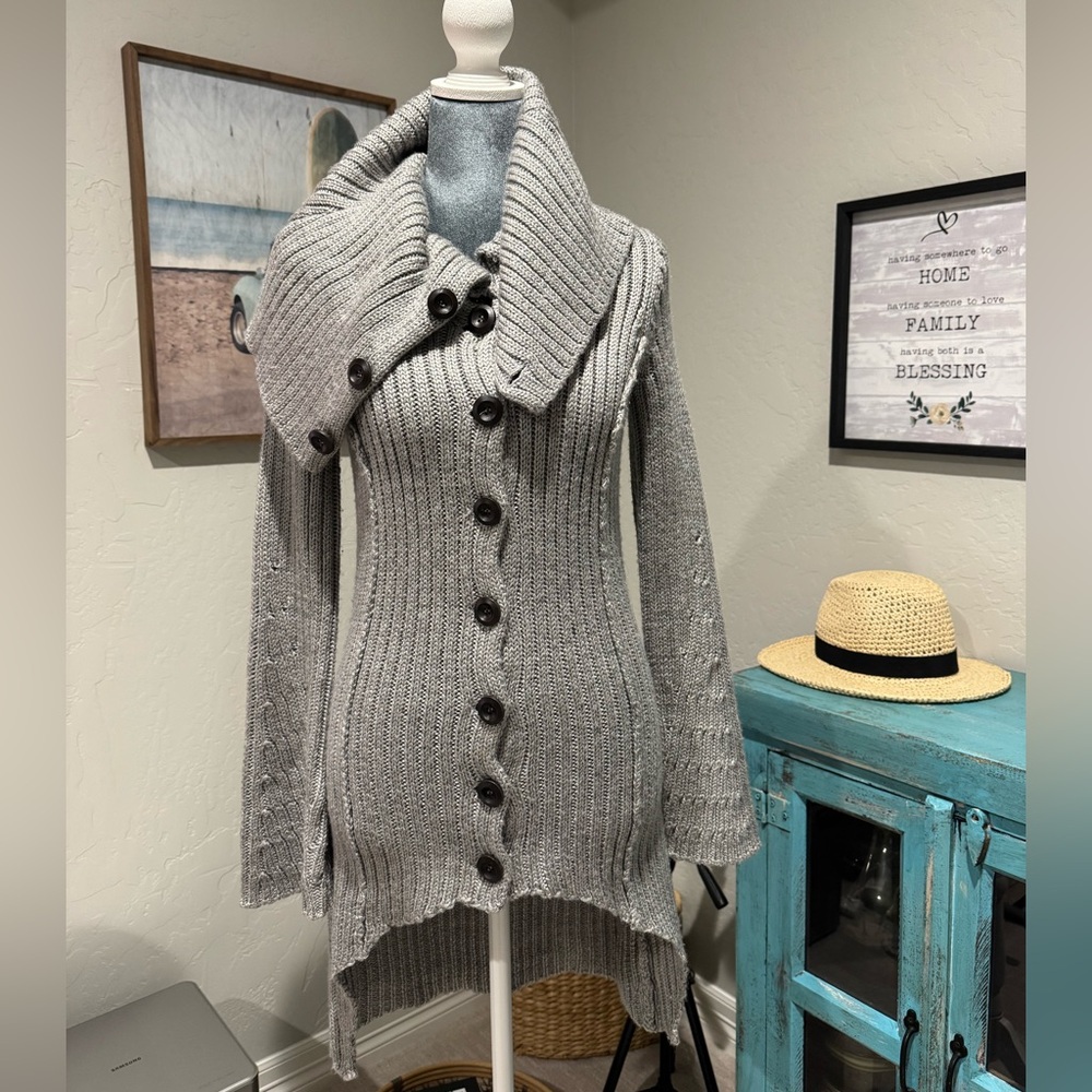 KENAR GRAY KNEE LENGTH WOOL BUTTONED CARDIGAN Size Small Excellent Condition